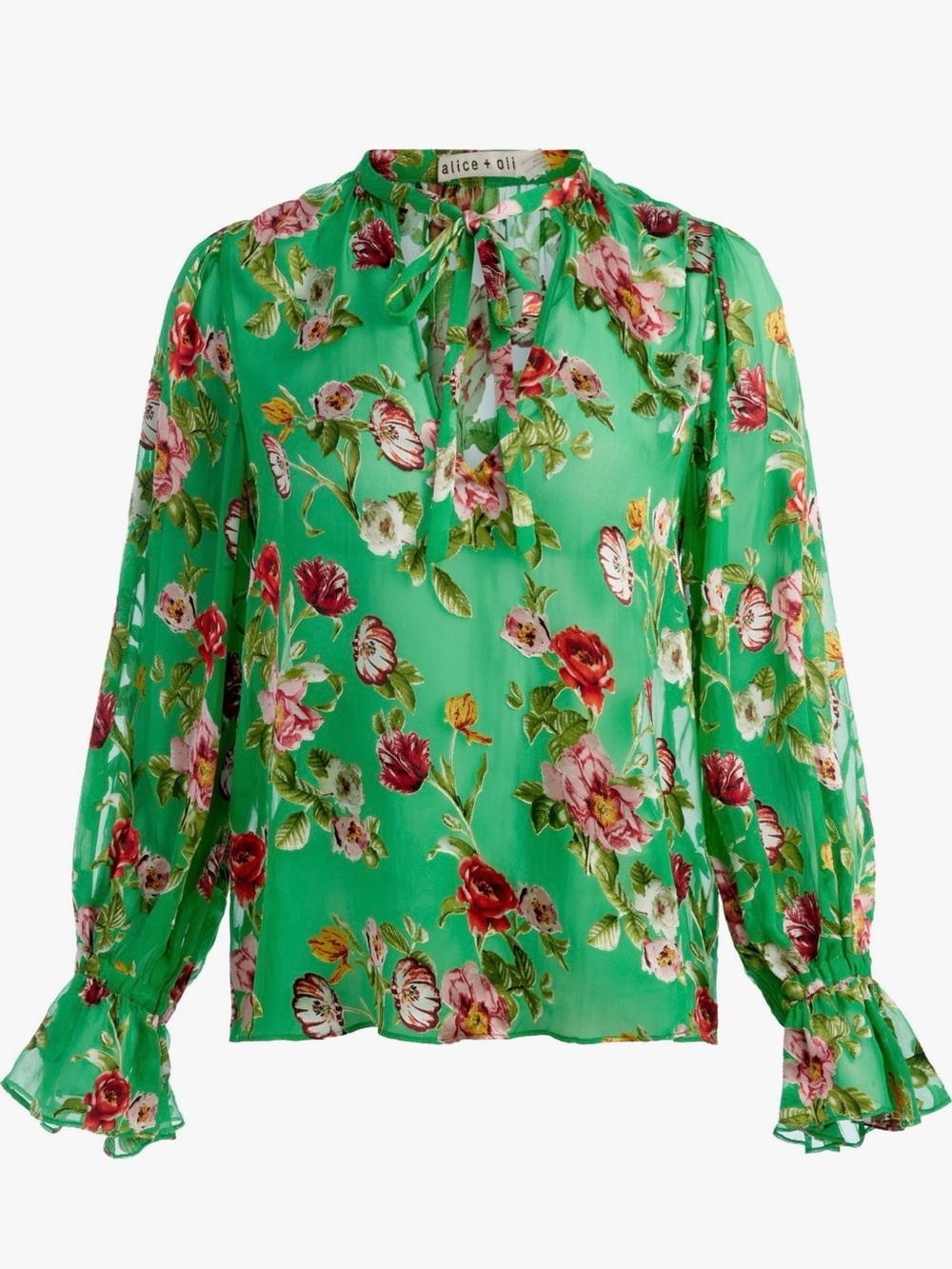 Moranne Floral Print Tie Neck Top - Silk blend - Picture 3 of 7